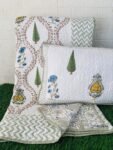 y Cotton Quilted Bedcover with Chevron and Botanical Prints, Includes 2 Pillow Covers,