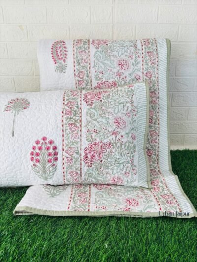 Floral Embroidered Quilted Bedcover Set with 2 Pillow Covers