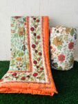 Handcrafted Jaipuri Single Bed Razai Quilt – Reversible Floral Print in Green, White