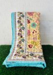 Handcrafted Jaipuri Single Bed Razai Quilt – Reversible Floral Print in Yellow, Blue