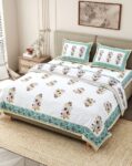 Razai Set - Set Of 4 Pcs - Buta Print Razai Bedding Set (Bedsheet & Quilt Set)