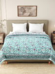 Jaipuri 100gm Mulmul Cotton Double Bed Razai- White, Blue