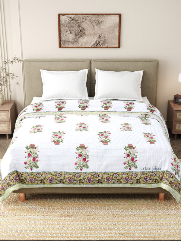 Jaipuri Mulmul Cotton Double Bed Razai | Reversible Winter Quilt | No Middle Joint | Blue, Maroon