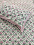 Harmony Cotton Block Print Bedsheet - Pink & Green Buta Design on Cream Base, King Size (108x108 inches)