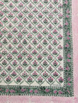 Harmony Cotton Block Print Bedsheet - Pink & Green Buta Design on Cream Base, King Size (108x108 inches)