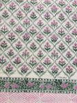 Harmony Cotton Block Print Bedsheet - Pink & Green Buta Design on Cream Base, King Size (108x108 inches)