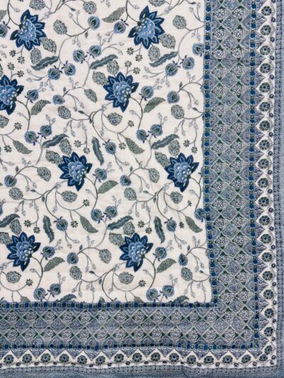 Floral Print Jaipuri Razai for Single Bed – Blue | Reversible