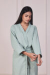 Mint Green Waffle Cotton Bathrobe for Women – Free Size, Unisex, Solid Color, Machine Washable