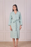 Mint Green Waffle Cotton Bathrobe for Women – Free Size, Unisex, Solid Color, Machine Washable