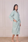 Mint Green Waffle Cotton Bathrobe for Women – Free Size, Unisex, Solid Color, Machine Washable