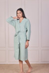 Mint Green Waffle Cotton Bathrobe for Women – Free Size, Unisex, Solid Color, Machine Washable