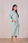 Mint Green Waffle Cotton Bathrobe for Women – Free Size, Unisex, Solid Color, Machine Washable