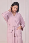 Soft Pink Waffle Cotton Bathrobe for Women – Free Size, Unisex, Solid Color, Machine Washable