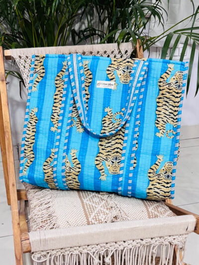 Jungle Print Quilted Tote Bag (Open Top)