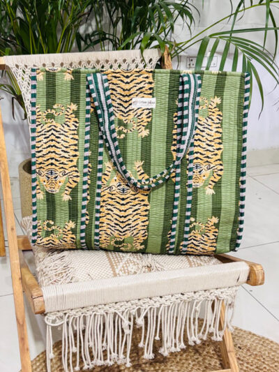 Jungle Print Quilted Tote Bag (Open Top)