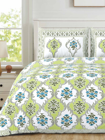 Kaya – Pure Cotton Bedsheet Set with Pillow Covers (Green) - (95x108 inches)