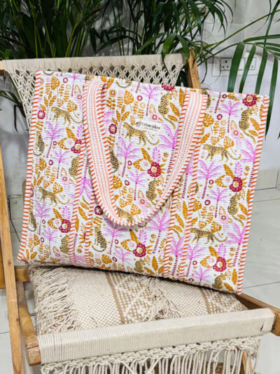 Animal Print Quilted Tote Bag large size, Everyday, Eco-Friendly Shopping Bag (Open Top)