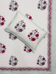 Karigari- Hand Block Printed King Size Bedsheet Set, Purple & Red Rose Bouquet Print