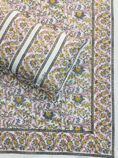 Harmony- Hand Block Printed Multicolor Floral Paisley Cotton Bedsheet (108x108 inches)