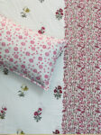 Harmony Hand Block Printed Rose Cotton Bedsheet – Red Floral Border, King Size