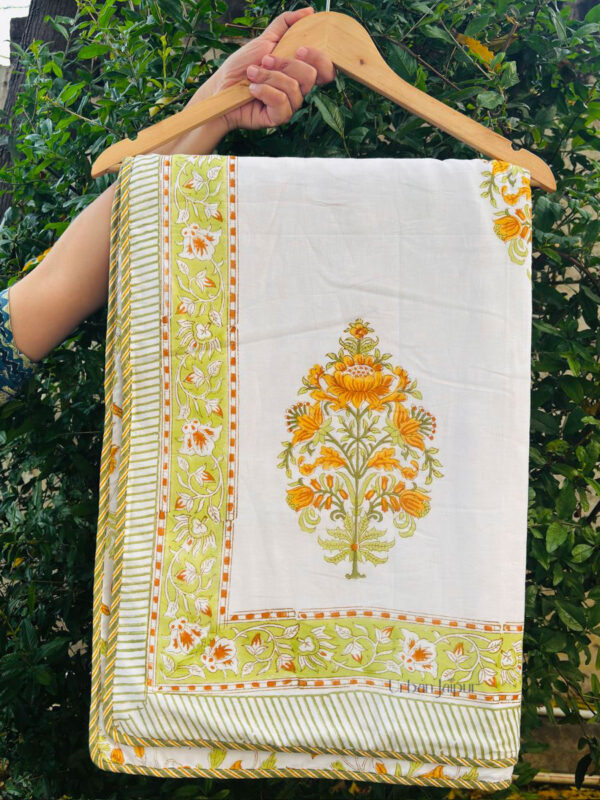 Kusumit - Hand Block Printed Cotton Muslin Dohar - Reverisble