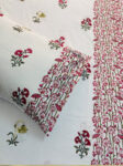 Harmony Hand Block Printed Rose Cotton Bedsheet – Red Floral Border, King Size