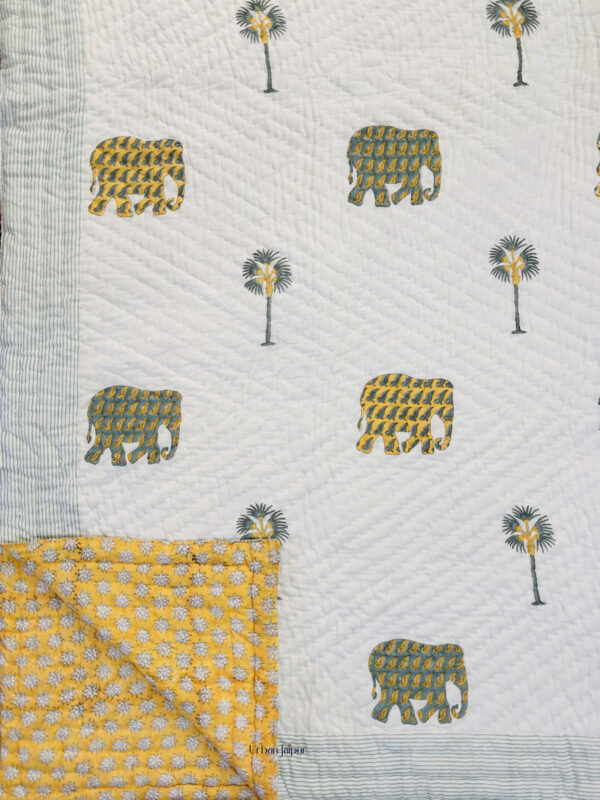 Yellow Trunk Block Printed Jaipuri Razai for Double Bed (90x108 IN)