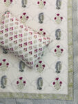 Harmony- Hand Block Printed Red Floral Blooms on Cream Base - Cotton King Size Bedsheet (108x108 inches)