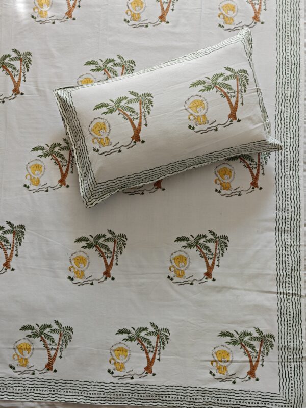 Roaring Jungle: Hand Block Printed Lion Bedsheet Set for Kids