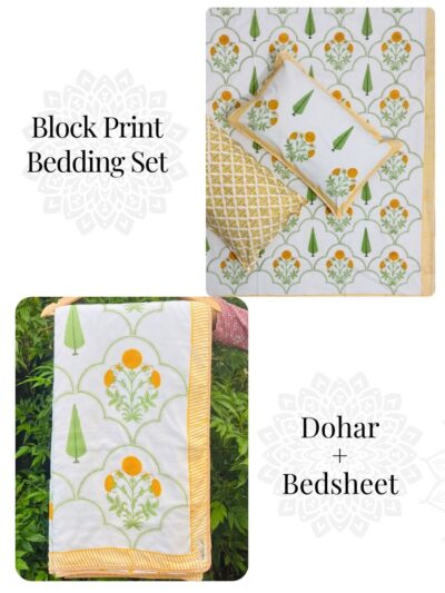 Suvarna Bedding Set – Cotton Dohar + Bedsheet + 2 Pillow Covers (King Size)