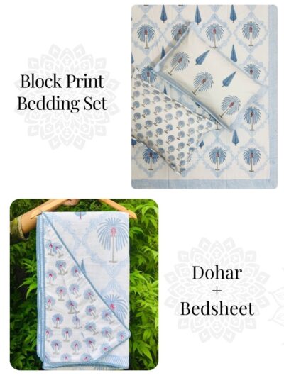 Tropical Breeze – Cotton Dohar with Matching Bedsheet Set (King Size + 2 Pillow Covers)