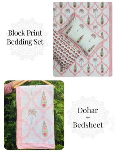 Gulzaar – Hand Block Printed Cotton Dohar with Bedsheet & Pillow Covers (King Size Set)