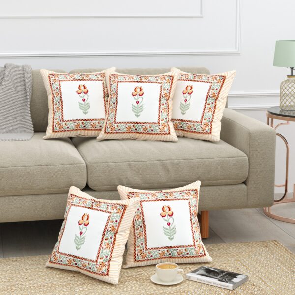 Tangerine Breeze - Orange Canvas Cotton Cushion Cover with Cream & Orange Border