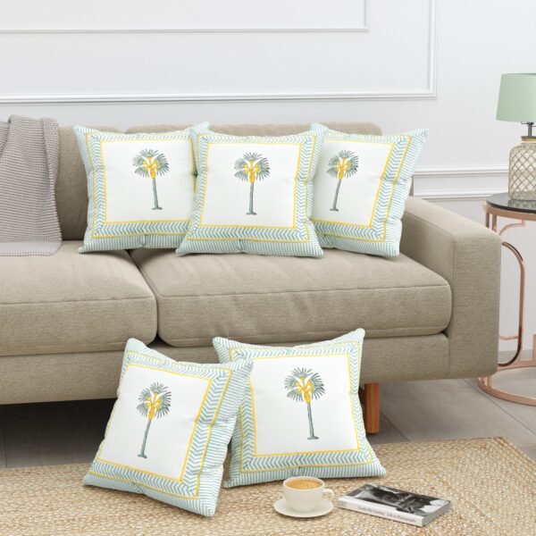 Lush Glow - Cotton Cushion Cover with Green Border & Yellow Lining | 16x16 Inches