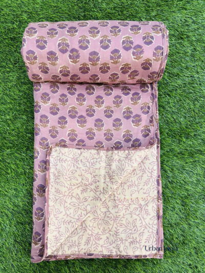 Purple Boota & Cream Abstract Mulmul Cotton Double Bed Dohar