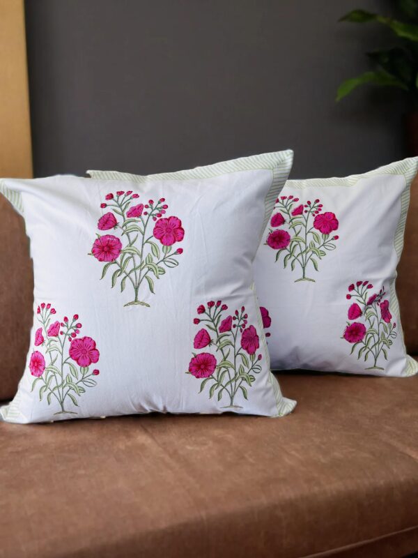 Blush Garden - Canvas Cotton Cushion Cover | Set of 2 | 24x24 Inches