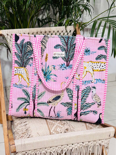 Jungle Print Quilted Tote Bag Size 18x18 IN (Without Zip Closure)