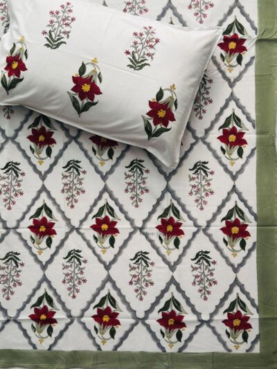 Harmony- Block Print Bedsheet for Single Bed with Pillow Cover