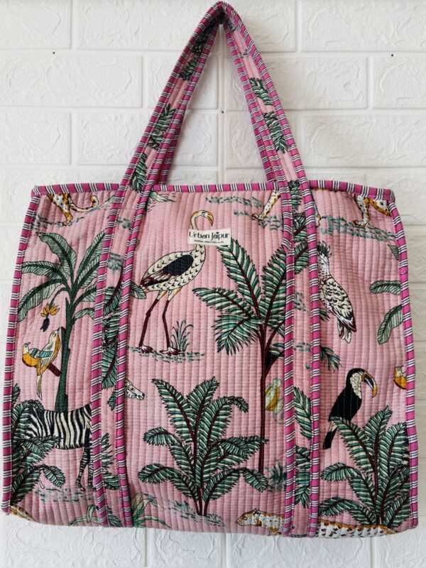 Pink Jungle Print Tote Bag (with zip)