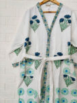 Premium Block-Printed Cotton Bathrobe for Men and Women - Tulip Print, Blue, Green