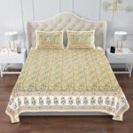 Elite - Jaipuri Pure Cotton King Size Bedsheet - Yellow, Floral Print