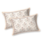 Elite - Jaipuri Pure Cotton King Size Bedsheet - Royal Jaal Print, Beige