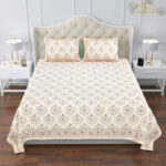 Elite - Jaipuri Pure Cotton King Size Bedsheet - Royal Jaal Print, Beige