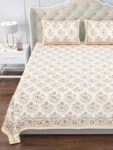 Elite - Jaipuri Pure Cotton King Size Bedsheet - Royal Jaal Print, Beige