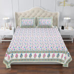 Elite - Jaipuri Pure Cotton King Size Bedsheet - Floral Vine Print, Multicolor