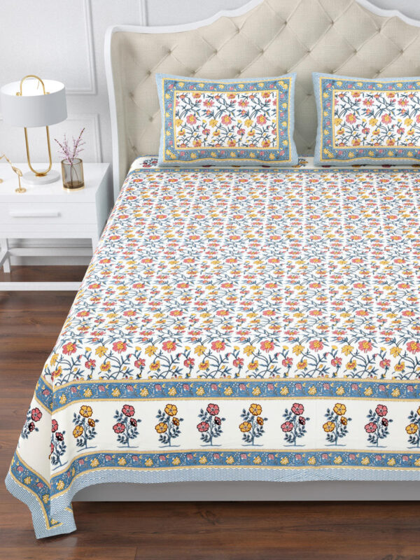 Elite - Jaipuri Pure Cotton King Size Bedsheet - Floral Vine Print, Pink