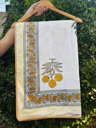 Marigold Motifs Hand Block Printed Mulmul Cotton Dohar