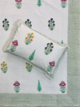 Hand Block Printed Cotton Bedsheet (Queen Size 93 x 108 in) | Multi-Colored Floral Motif Design
