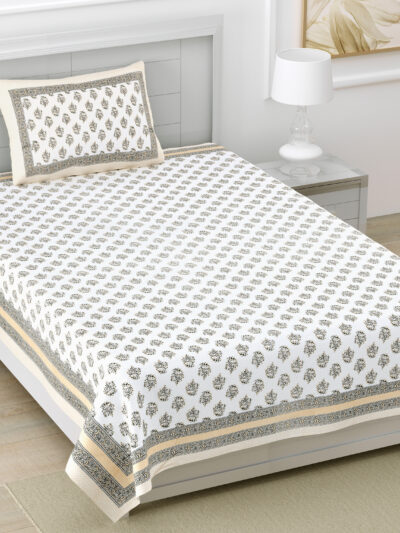 Jaipuri Print Single Cotton Bedsheet Set – 60x90 inches, Includes 1 Pillow Cover