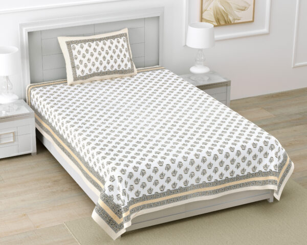 Jaipuri Print Single Cotton Bedsheet Set – 60x90 inches, Includes 1 Pillow Cover